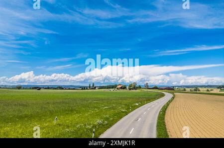 Marthalen, Switzerland, 20th May 2024: View towards southern Germany and the canton of Schaffhausen where a storm is raging. The sun is now shining in Stock Photo