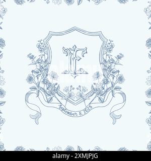 Vintage elegant wedding crest design. LF FL initial wedding monogram crest. Stock Vector