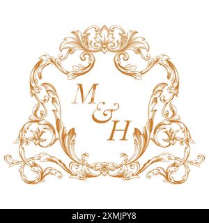 Premium gold vintage baroque frame ornament engraving crest floral design. Stock Vector