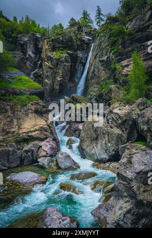 One of the most beautiful and visited waterfall in the Mercantour National Park. Amazing ample waterfall on the cliffs, Cascade du Ray waterfall, Alpe Stock Photo