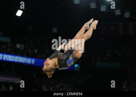 Bercy Arena, Paris, France. 28th July, 2024. Flavia Saraiva (Brazil) competes during the balance beam at Bercy Arena, Paris, France. Ulrik Pedersen/CSM/Alamy Live News Stock Photo