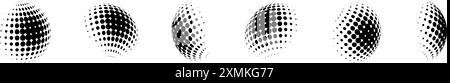 set of Dotted halftone 3D spheres. perspective halftone gradient texture globe Stock Vector