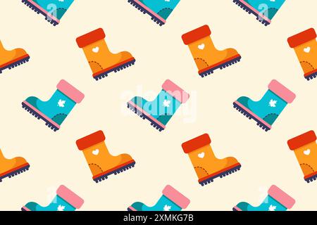 Autumn pattern with multicolored boots. Vector illustration. Stock Vector