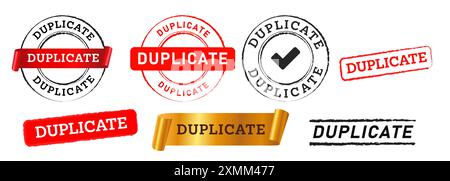 Duplicate stamp copy reproduction rectangle circle shape black red color banner emblem sticker Stock Vector