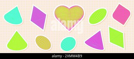 Geometric Heart and Shapes with Wireframe Grid Stock Vector