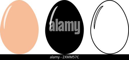 Beige, silhouette and outline Chicken eggs in shell. Menu cards or recipe Isolated design elements. EPS. Vector. Sticker Icon posters, banner, brochures, price tag, label or web, billboard, promo idea Stock Vector
