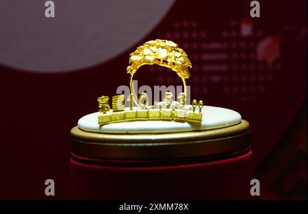 YICHANG, CHINA - JULY 28, 2024 - Gold jewelry displayed at a gold jewelry store in Yichang, Hubei province, China, July 28, 2024. In the first half of Stock Photo