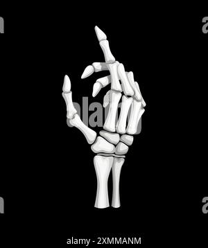 Skeleton hand gesture, isolated vector skeletal arm, stripped of flesh and muscle, reveals the intricate structure of bones, joints, and delicate phal Stock Vector