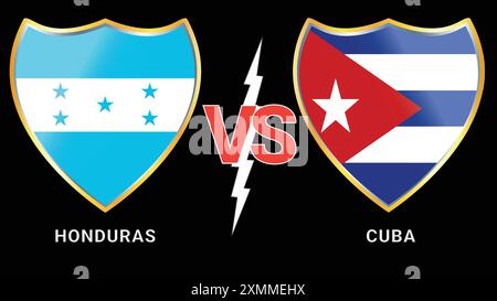 Honduras and Cuba football showdown: Versus flags on black background Stock Vector