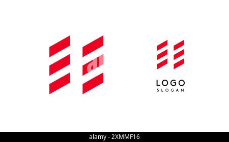 Abstract red geometric letter H with parallel lines. Stripes modern logotype concept, futuristic design for an innovative company, minimalist sporty Stock Vector