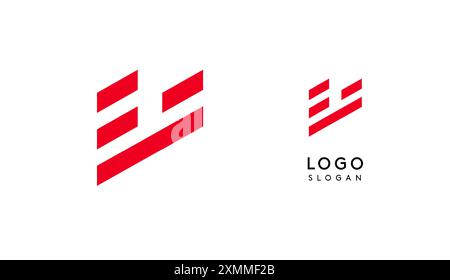 Abstract red geometric letter V with parallel lines. Stripes modern logotype concept, futuristic design for an innovative company, minimalist sporty Stock Vector