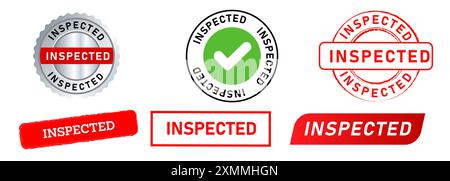 inspected passed inspection quality control stamp collection watermark badge sticker Stock Vector