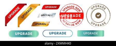 upgrade stamp collection watermark icon red green black blue color circle rectangle shape Stock Vector