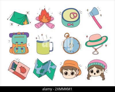 Hello everyone, let's beautify your designs by adding our collection of Camping Doodle Set elements Stock Vector