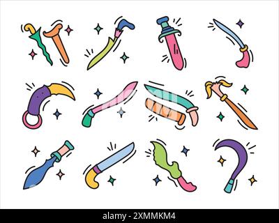 Hello everyone, let's beautify your designs by adding our collection of Indonesian Traditional Weapon Doodle Set elements Stock Vector