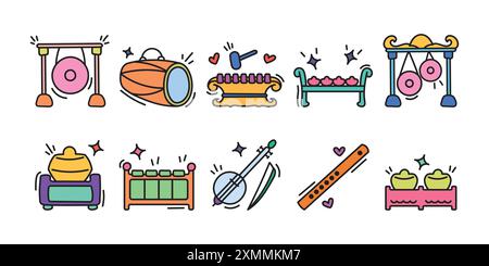 Hello everyone, let's beautify your designs by adding our collection of Gamelan Instrument Doodle Set elements Stock Vector