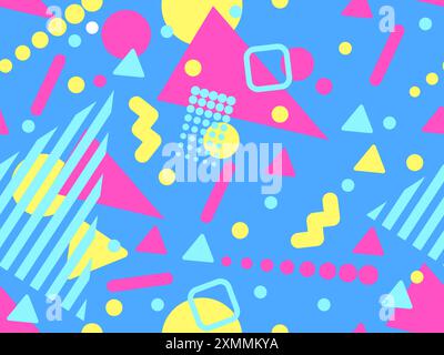 Geometric seamless pattern with memphis elements in 80s style. Colorful geometric pattern. Design of promotional products, wrapping paper and printing Stock Vector