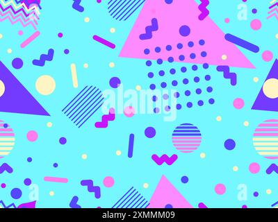 Geometric seamless pattern with memphis elements in 80s style. Colorful geometric pattern. Design of promotional products, wrapping paper and printing Stock Vector