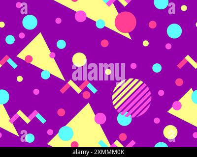 Geometric seamless pattern with memphis elements in 80s style. Colorful geometric pattern. Design of promotional products, wrapping paper and printing Stock Vector