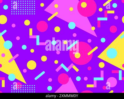 Geometric seamless pattern with memphis elements in 80s style. Colorful geometric pattern. Design of promotional products, wrapping paper and printing Stock Vector