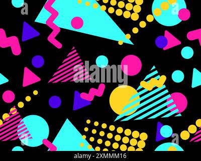 Geometric seamless pattern with memphis elements in 80s style. Colorful geometric pattern. Design of promotional products, wrapping paper and printing Stock Vector