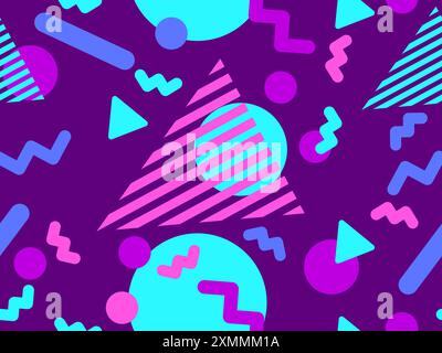 Geometric seamless pattern with memphis elements in 80s style. Colorful geometric pattern. Design of promotional products, wrapping paper and printing Stock Vector