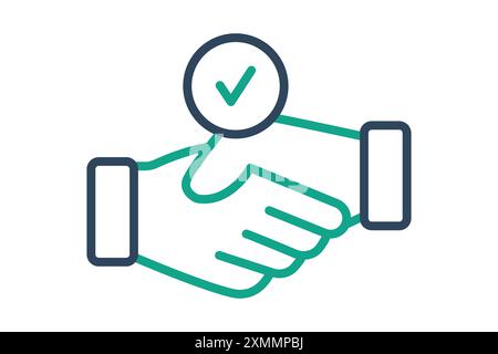 Hired icon. handshake with check mark. icon related to recruit. line icon style. business elements vector illustration Stock Vector
