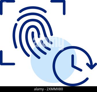 Fingerprint scan and clock. Timed authentication, scheduled biometric access. Pixel perfect, editable stroke icon Stock Vector