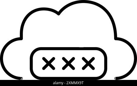 Cloud and password covered by asterisks. Secure data storage, protected account. Pixel perfect vector icon Stock Vector