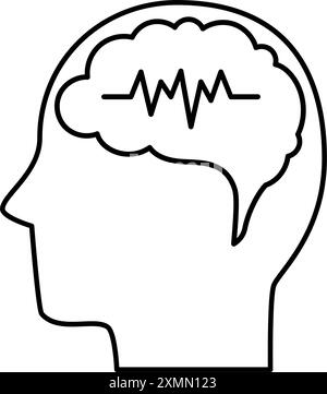 Human profile icon, brain activity, brain waves, Vector Illustration Stock Vector