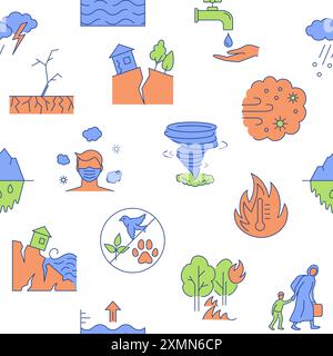 Climate change consequences seamless pattern. Vector illustration. Stock Vector