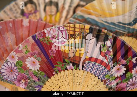 Close-up of Colorful Japanese Folding Fans Stock Photo