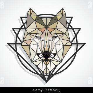 wolf head triangle geometric design illustration background Stock Vector