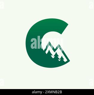 C letter, creative mountain outdoor adventure logo. Concept logo design for resort, travel company or vacation. Vector illustration Stock Vector