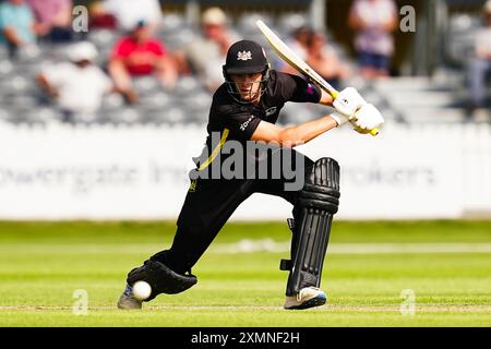 Bristol, UK, 28 July 2024. Gloucestershire's Dominic Goodman batting during the Metro Bank One-Day Cup match between Gloucestershire and Essex. Credit: Robbie Stephenson/Gloucestershire Cricket/Alamy Live News Stock Photo