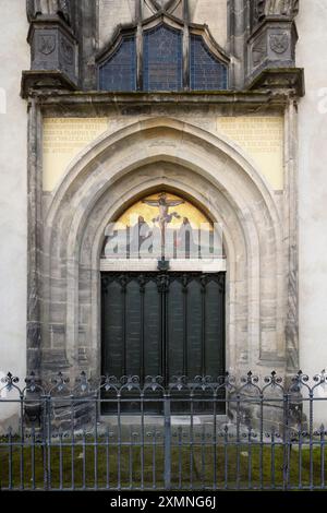 All Saint Church or Castle Church, Theses door where Martin Luther posted in Latin his 95 theses, Luther City Wittenberg, Saxony Anhalt, Germany Stock Photo