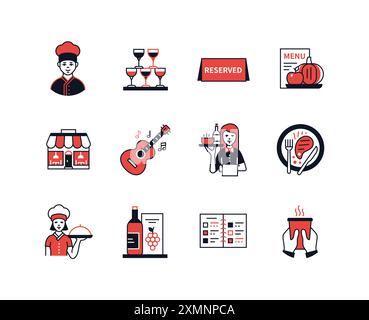 Rest in the restaurant - line design style icons set Stock Vector