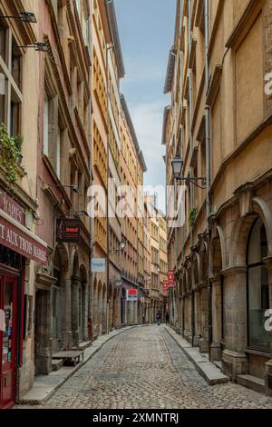 Narrow Street in Vieux Lyon, Lyon, Rhone, France Stock Photo