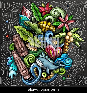 Vector funny doodle illustration with Dominica theme. Vibrant and eye-catching design, capturing the essence of North America culture and traditions t Stock Vector