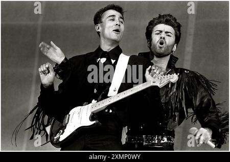 ANDREW RIDGELEY AND GEORGE MICHAEL - WHAM LAST CONCERT BY WHAM!, WEMBLEY STADIUM, LONDON, BRITAIN - 28 JUN 1986 Stock Photo