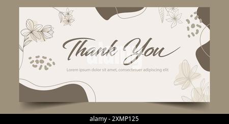 Thank you card template design with abstract minimalist background and flowers, vintage design of thank you card. Stock Vector