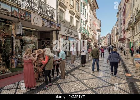 Rua Ferreira Borges is a pedestrian, commercial and tourist street in the old town of Coimbra, Portugal Stock Photo