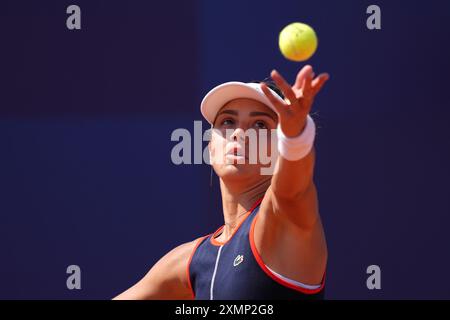 Paris, France. 29th July, 2024. Olympia, Paris 2024, Tennis, Women, Round 2, Kerber (Germany) - Cristian (Romania), Jaqueline Cristian in action. Credit: Marcus Brandt/dpa/Alamy Live News Stock Photo