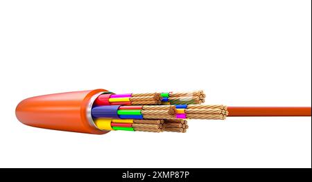 internal structure  electrical cable  exposed copper wires. 3d Stock Photo