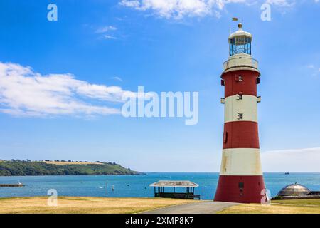 Smeaton´s Tower Lighthouse on the Hoe at Plymouth, Devon, Uk Stock Photo