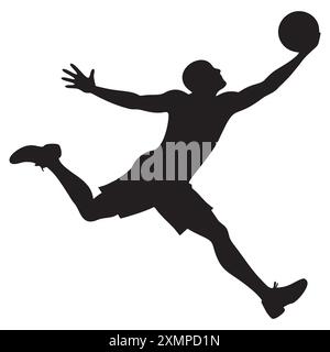 Blocking a basketball player jumping with arms Stock Vector