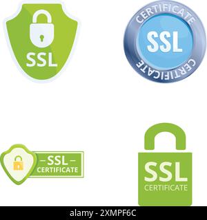 Secure connection icons set cartoon vector. Secure sockets layer certificate. Modern internet technology Stock Vector