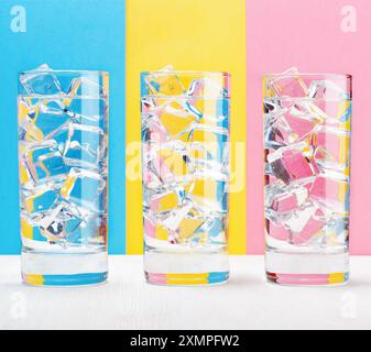 Three glasses on colorful background. Vintage style Stock Photo