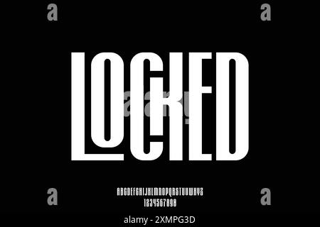 Unique bold condensed locked alphabet display font vector with ligature style Stock Vector
