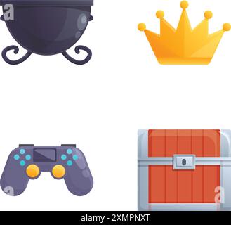 Computer game icons set cartoon vector. Design element of video game. Entertainment concept Stock Vector